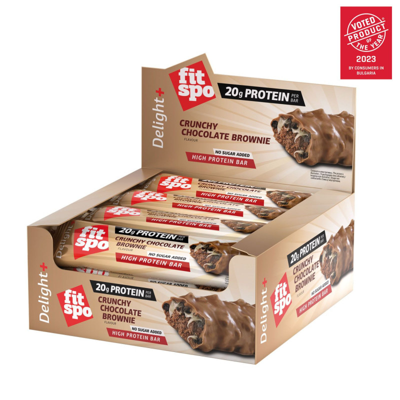 Cutie 12 Batoane Proteice FitSpo Delight Protein Bar 60g Crunchy Chocolate Brownie